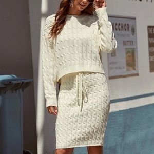 Two Piece Knitted Sweater and Skirt Set